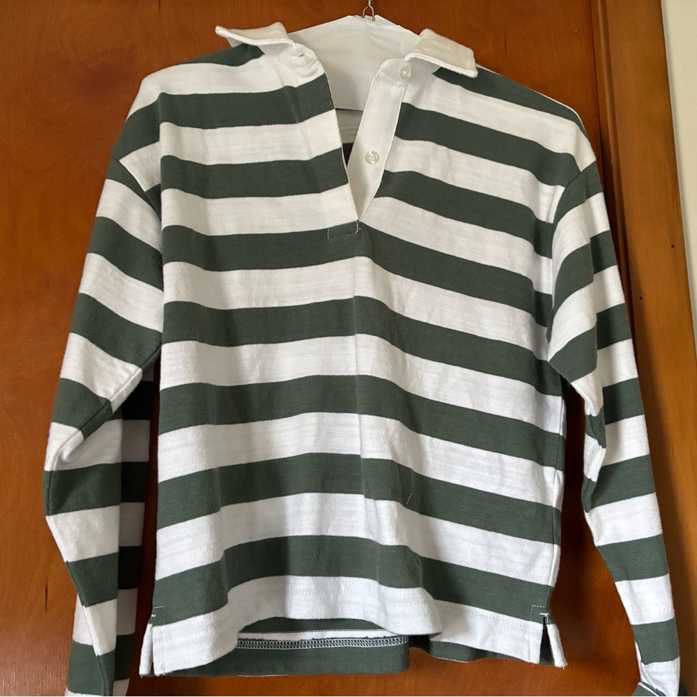 Green and White Striped Long Sleeve Shirt